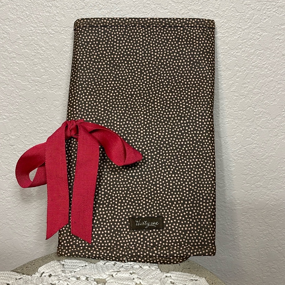 Thirty-One Polka Dot Brown & Pink Ribbon Organizer